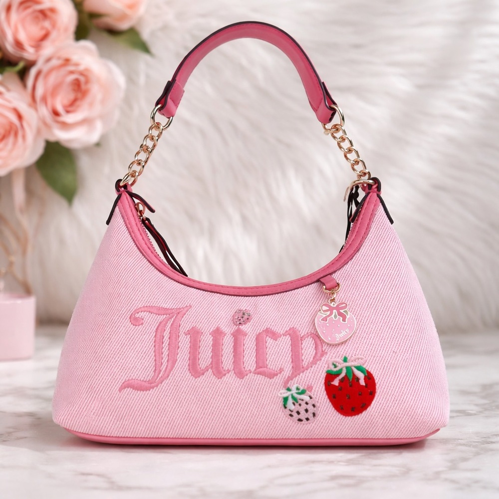 Juicy Couture Pink Strawberry Mini Shoulder Bag Y2K Baguette Purse NWT